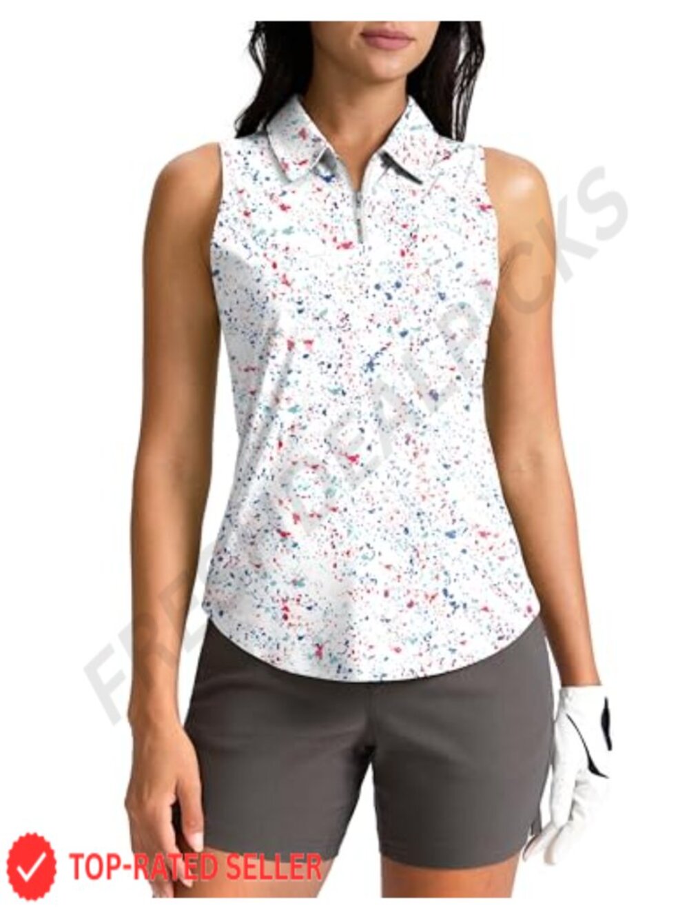 Sleeveless Zip Up Golf Polo Shirt UPF 50+ Lightweight Polyester